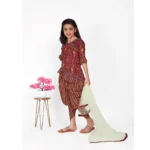 Generic Girl's Cotton Printed Kurtis With Dhoti Dupatta Set (Maroon) - Image 5
