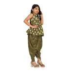 Generic Girl's Cotton Rayon Printed Top And Dhoti With Dupatta Set (Green) - Image 5