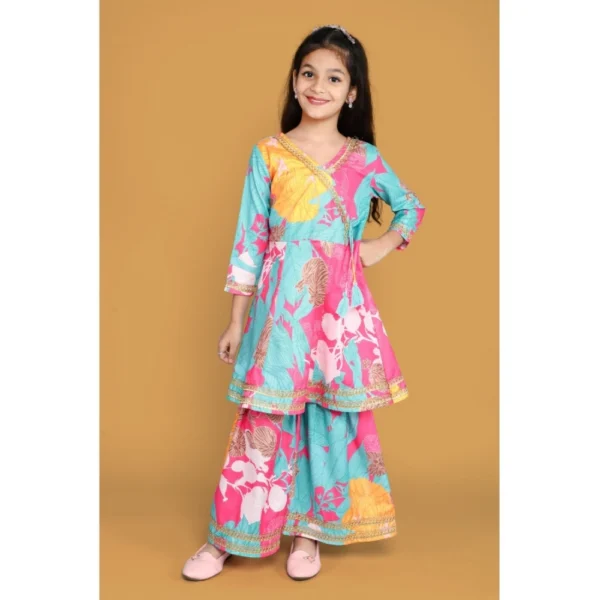 Generic Girl's Rayon Printed Codding Lace Anarkali-Style Suit (Multicolor)