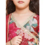 Generic Girl's Rayon Printed Codding Lace Anarkali-Style Suit (Maroon) - Image 4