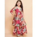 Generic Girl's Rayon Printed Codding Lace Anarkali-Style Suit (Maroon) - Image 5