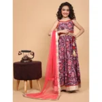 Generic Girl's Chiffon Printed Lehenga Choli Set (Maroon) - Image 3