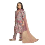 Generic Girl's Maslin Embrodrery Lace Aliya Cut Top With Bottom Dupatta Set (Multicolor) - Image 4