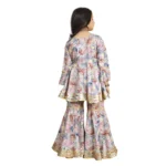 Generic Girl's Maslin Embrodrery Lace Aliya Cut Top With Sharara Dupatta Set (Baby Pink) - Image 5