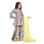 Generic Girl's Maslin Embrodrery Lace Aliya Cut Top With Sharara Dupatta Set (Baby Pink) - Image 4