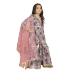 Generic Girl's Maslin Embrodrery Lace Aliya Cut Top With Sharara Dupatta Set (Pink) - Image 4
