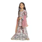 Generic Girl's Maslin Embrodrery Lace Aliya Cut Top With Sharara Dupatta Set (Pink) - Image 3