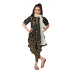 Generic Girl's Cotton Printed Kurtis With Dhoti Dupatta Set (Black)