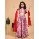 Generic Girl's Chiffon Printed Lehenga Choli Set (Pink) - Image 4