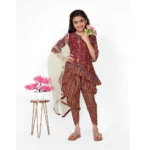 Generic Girl's Cotton Printed Kurtis With Dhoti Dupatta Set (Maroon) - Image 4