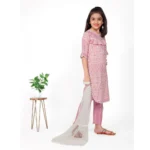 Generic Girl's Cotton Printed Kurtis With Bottom Dupatta Set (Baby Pink) - Image 5