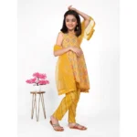 Generic Girl's Cotton Printed Kurti With Bottom Dupatta Set (Yellow) - Image 5