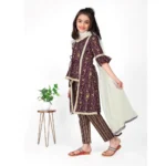 Generic Girl's Cotton Embrodrery Lace Shrug Kurti With Bottom Dupatta Set (Maroon) - Image 4