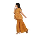 Generic Girl's Cotton Rayon Printed Top And Sharara Set (Mustard) - Image 4