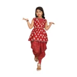 Generic Girl's Cotton Rayon Printed Top And Dhoti With Dupatta Set (Maroon) - Image 4
