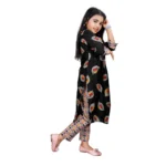 Generic Girl's Reyon Printed Kurti And Pyjama Set (Black) - Image 5
