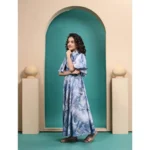 Generic Girl's Maslin Printed Maxi Length Dress (Sky Blue) - Image 3