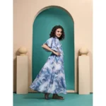 Generic Girl's Maslin Printed Maxi Length Dress (Sky Blue) - Image 4