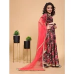 Generic Girl's Chiffon Printed Lehenga Choli Set (Maroon) - Image 3