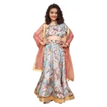 Generic Girl's Chiffon Printed Lehenga Choli Set (Blue)