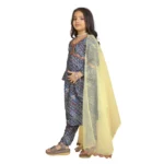 Generic Girl's Maslin Embrodrery Lace Aliya Cut Top With Bottom Dupatta Set (Blue) - Image 4