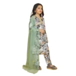 Generic Girl's Maslin Embrodrery Lace Aliya Cut Top With Bottom Dupatta Set (Green) - Image 4