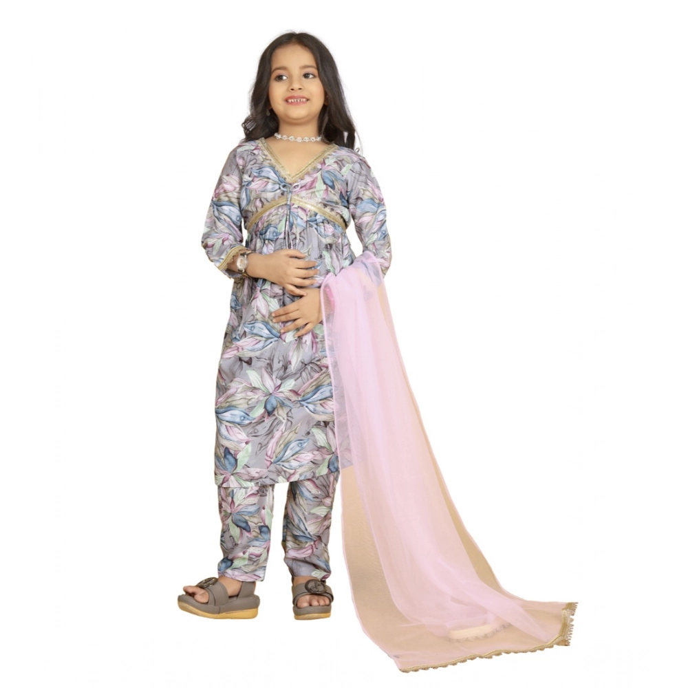 54516218643_89ca4548ac_o_d-1000x1000-1.webp Generic Girl's Maslin Embrodrery Lace Aliya Cut Top With Bottom Dupatta Set (Grey) - Image 1