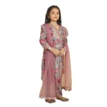 Generic Girl's Maslin Embrodrery Lace Aliya Cut Top With Bottom Dupatta Set (Multicolor) - Image 3