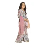 Generic Girl's Maslin Embrodrery Lace Aliya Cut Top With Sharara Dupatta Set (Pink) - Image 4