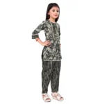 Generic Girl's Cotton Printed Top With Bottom Set (Grey) - Image 4