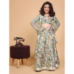 Generic Girl's Chiffon Printed Lehenga Choli Set (Green) - Image 5