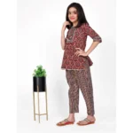 Generic Girl's Cotton Printed Top With Bottom Set (Brown) - Image 3