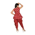 Generic Girl's Cotton Rayon Printed Top And Dhoti With Dupatta Set (Maroon) - Image 5