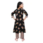 Generic Girl's Reyon Printed Kurti And Pyjama Set (Black) - Image 4