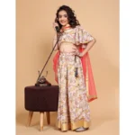 Generic Girl's Chiffon Printed Lehenga Choli Set (Beige) - Image 3