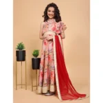 Generic Girl's Chiffon Printed Lehenga Choli Set (Peach) - Image 3