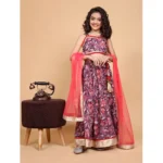 Generic Girl's Chiffon Printed Lehenga Choli Set (Maroon) - Image 4