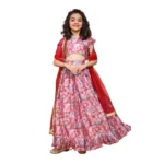 Generic Girl's Chiffon Printed Lehenga Choli Set (Pink)