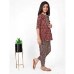 Generic Girl's Cotton Printed Top With Bottom Set (Brown) - Image 4