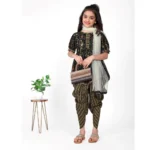 Generic Girl's Cotton Printed Kurtis With Dhoti Dupatta Set (Black) - Image 4