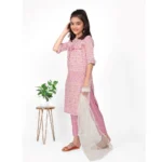 Generic Girl's Cotton Printed Kurtis With Bottom Dupatta Set (Baby Pink) - Image 4