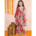 Generic Girl's Rayon Printed Codding Lace Anarkali-Style Suit (Maroon) - Image 3
