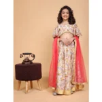 Generic Girl's Chiffon Printed Lehenga Choli Set (Beige) - Image 4