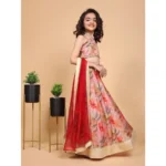Generic Girl's Chiffon Printed Lehenga Choli Set (Peach) - Image 4