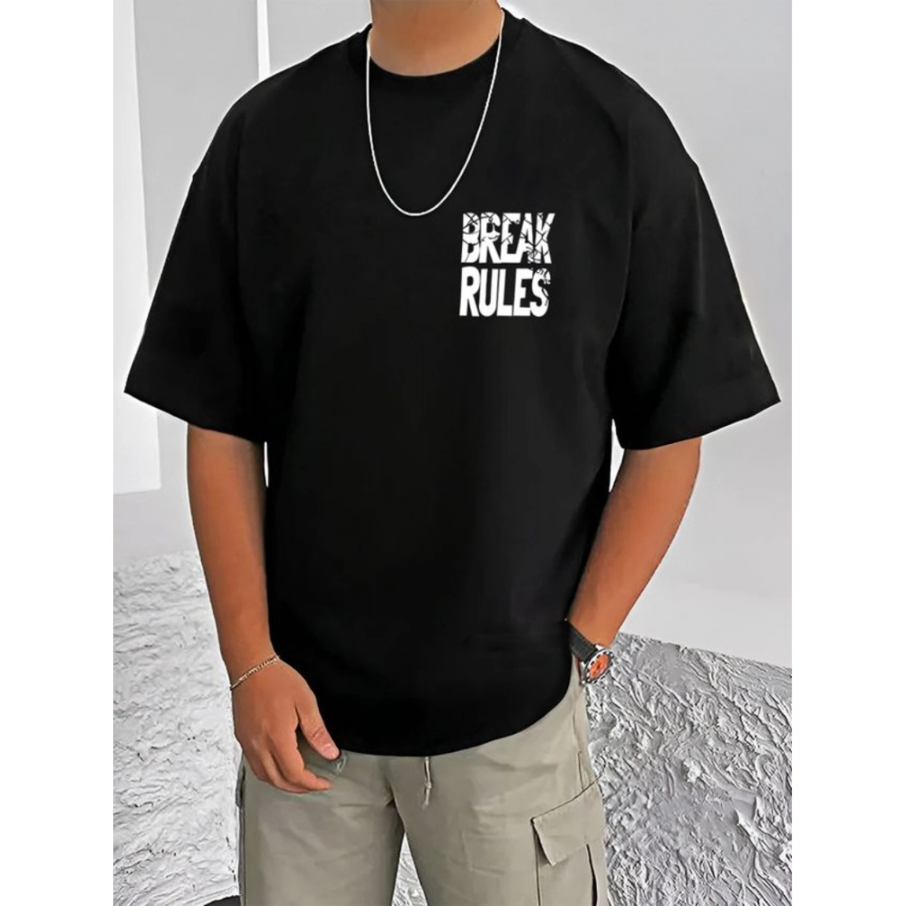 Black Men's Casual Cotton Blend Printed Half Sleeve T-Shirt