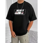 Black Cotton Blend Half Sleeve T-Shirt for Men with Print