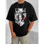 Men's Black Printed Cotton Blend Half Sleeve T-Shirt