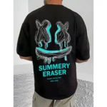 Generic Men's Casual Cotton Blend Printed Round Neck Half Sleeve T-Shirt (Black)