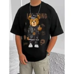 Men's Black Cotton Blend Round Neck Half Sleeve T-Shirt