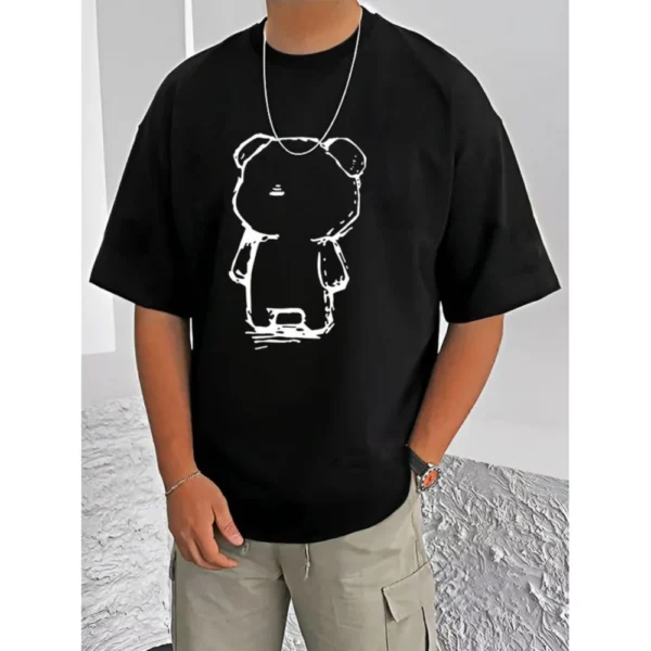 Generic Men's Casual Cotton Blend Printed Round Neck Half Sleeve T-Shirt (Black)